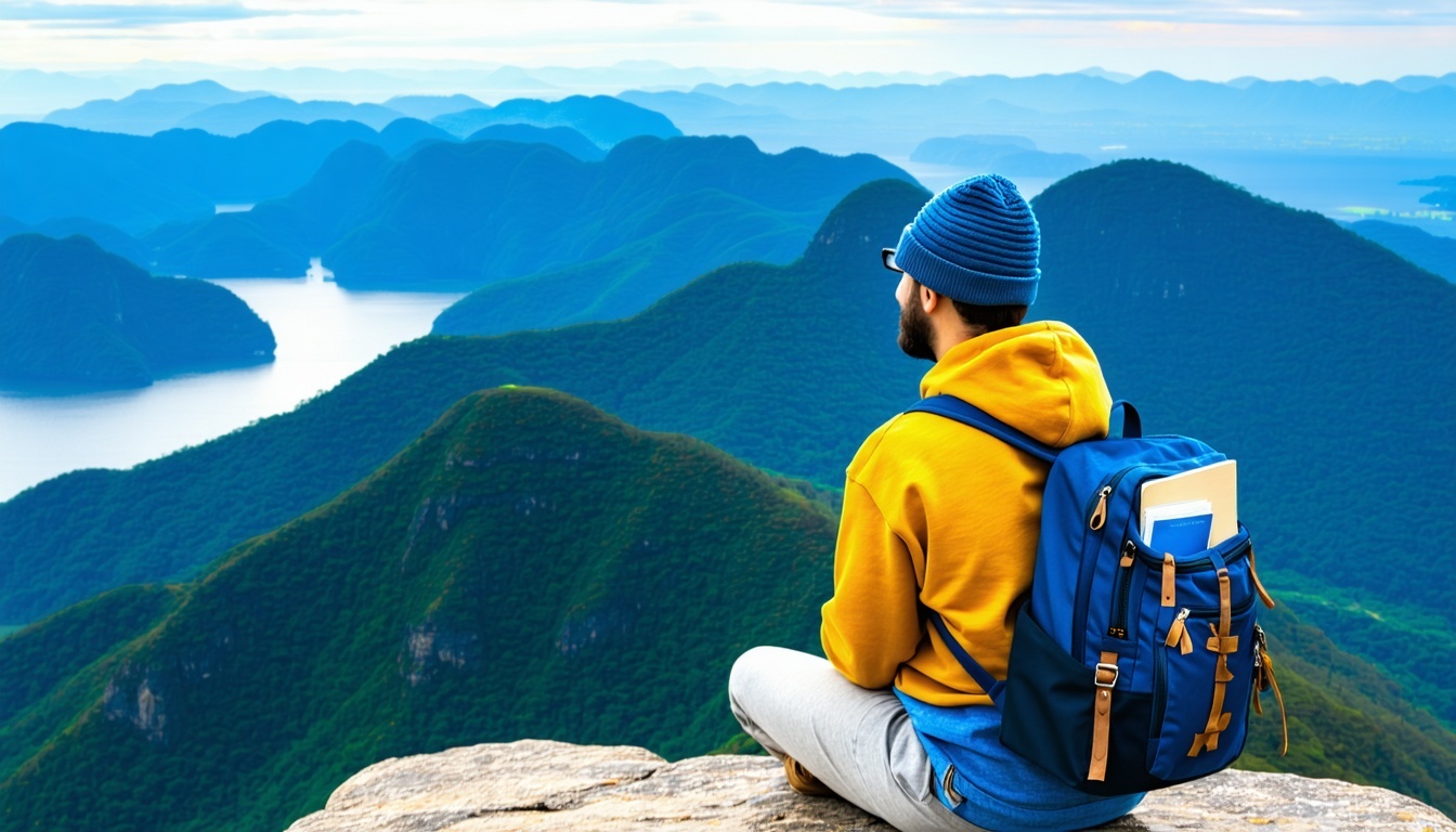 Traveler enjoying a panoramic view from a summit