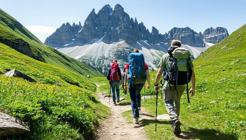 Hikers exploring a scenic mountain trail
